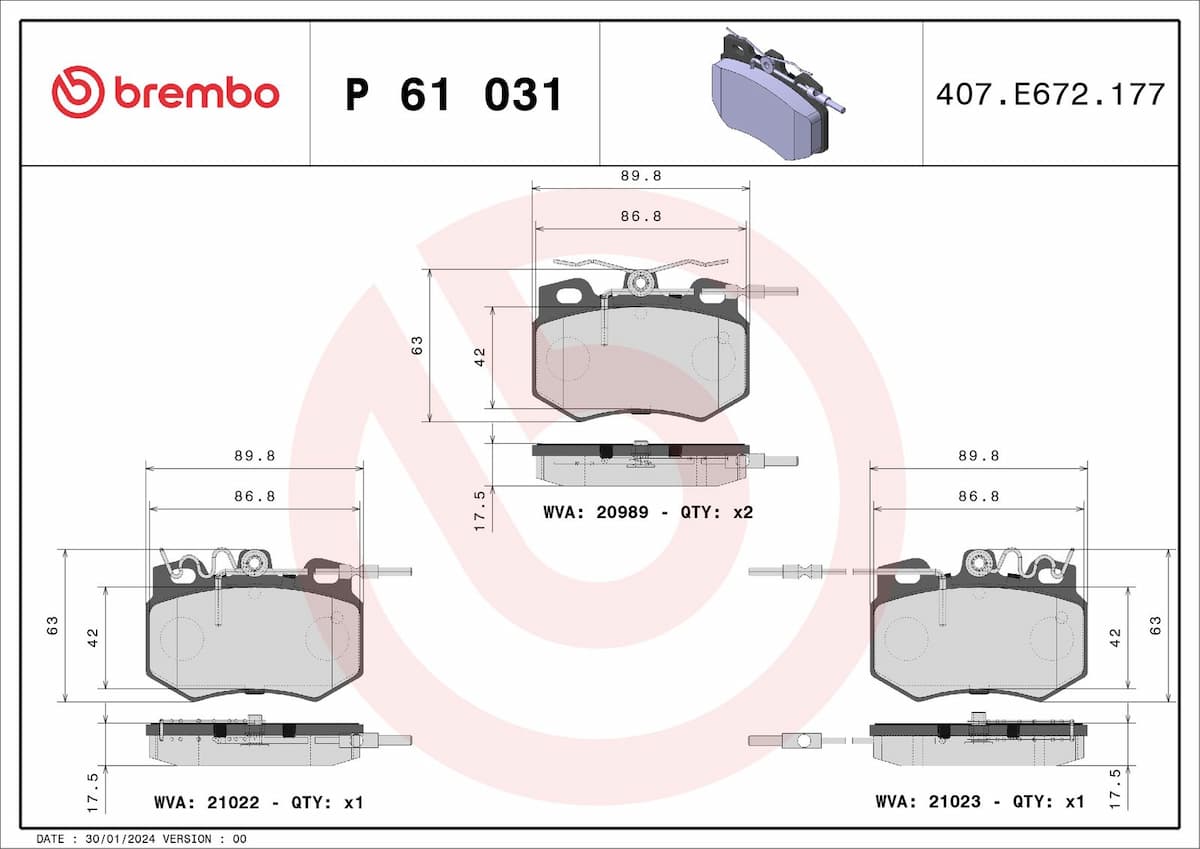 Bremžu uzliku kompl., Disku bremzes BREMBO P 61 031 1