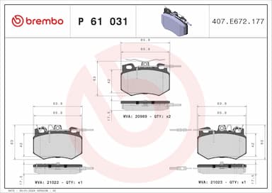 Bremžu uzliku kompl., Disku bremzes BREMBO P 61 031 1