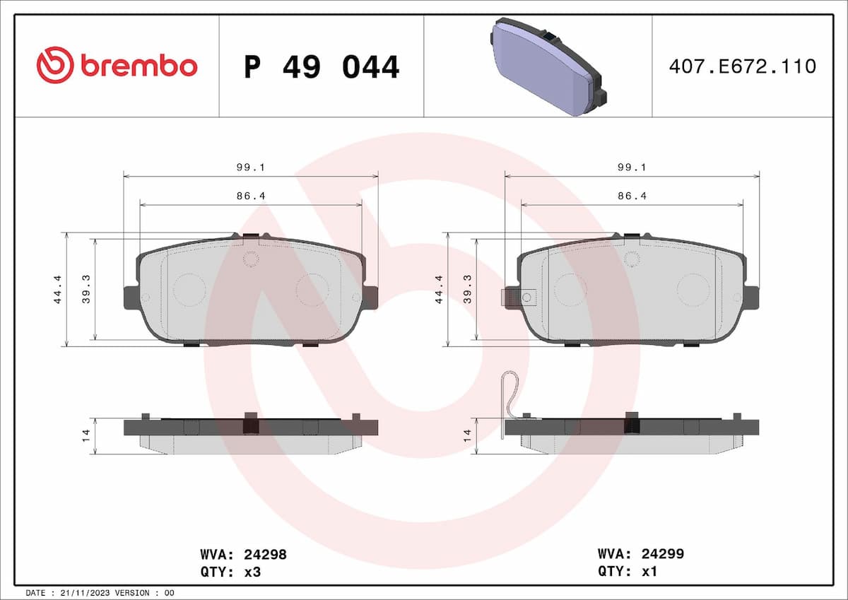 Bremžu uzliku kompl., Disku bremzes BREMBO P 49 044 1