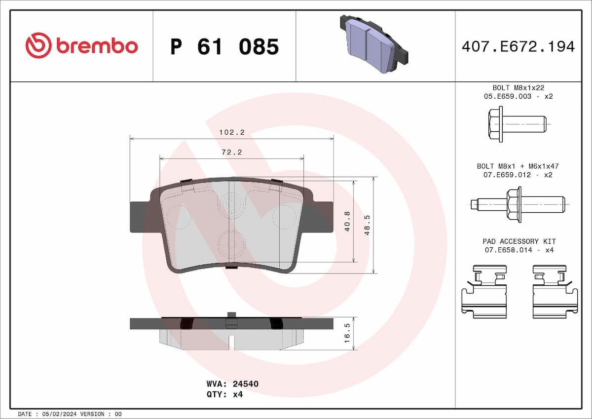 Bremžu uzliku kompl., Disku bremzes BREMBO P 61 085 1