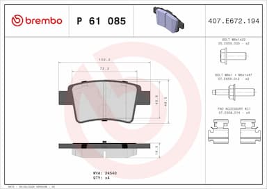 Bremžu uzliku kompl., Disku bremzes BREMBO P 61 085 1