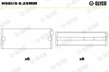 Kloķvārpstas gultnis GLYCO H981/6 0.25mm 1