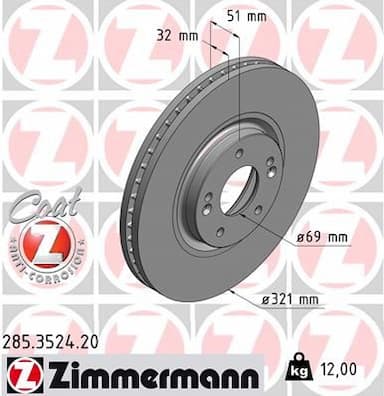 Bremžu diski ZIMMERMANN 285.3524.20 1