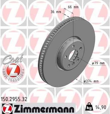 Bremžu diski ZIMMERMANN 150.2955.32 1