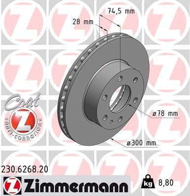 Bremžu diski ZIMMERMANN 230.6268.20 1