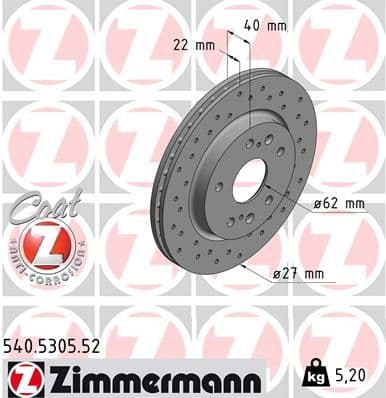 Bremžu diski ZIMMERMANN 540.5305.52 1