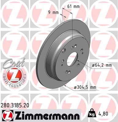 Bremžu diski ZIMMERMANN 280.3185.20 1