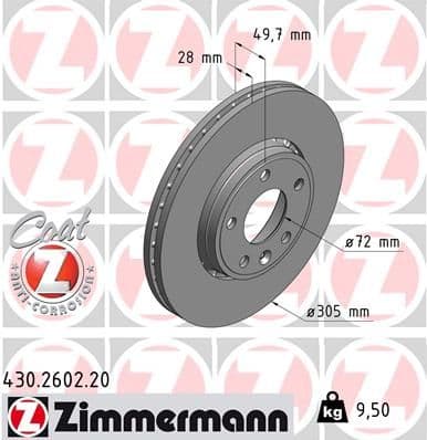 Bremžu diski ZIMMERMANN 430.2602.20 1