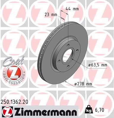 Bremžu diski ZIMMERMANN 250.1362.20 1