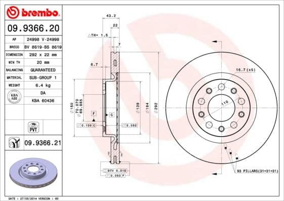 Bremžu diski BREMBO 09.9366.21 1