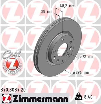 Bremžu diski ZIMMERMANN 370.3087.20 1