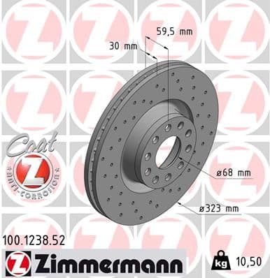 Bremžu diski ZIMMERMANN 100.1238.52 1