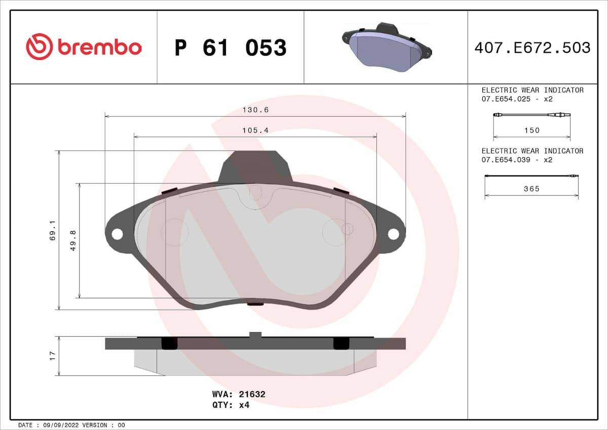 Bremžu uzliku kompl., Disku bremzes BREMBO P 61 053 1