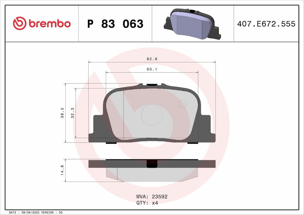 Bremžu uzliku kompl., Disku bremzes BREMBO P 83 063 1