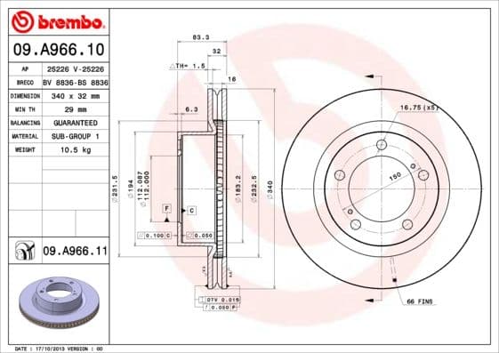 Bremžu diski BREMBO 09.A966.11 1