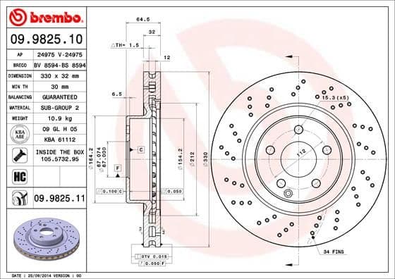 Bremžu diski BREMBO 09.9825.11 1