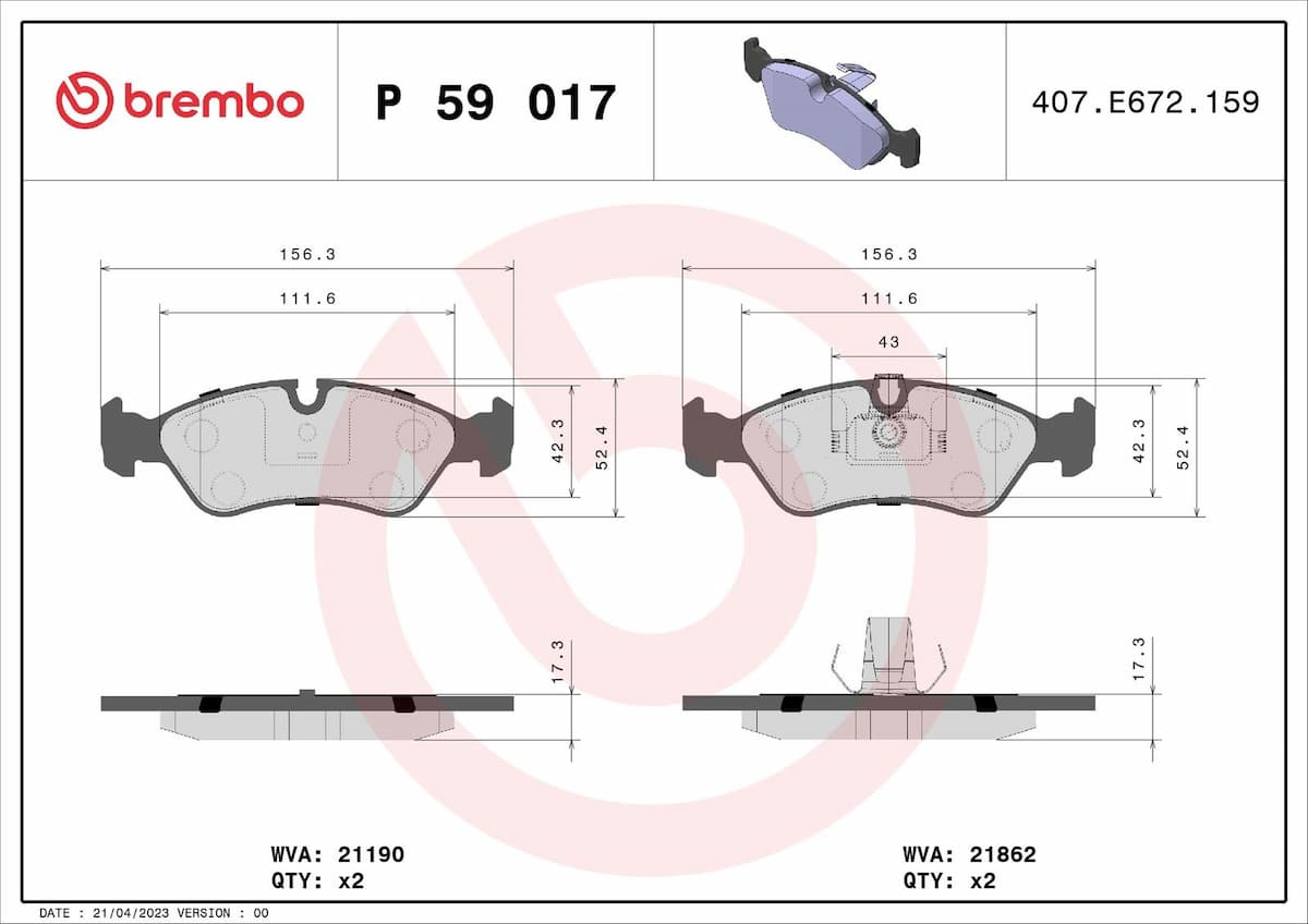 Bremžu uzliku kompl., Disku bremzes BREMBO P 59 017 1