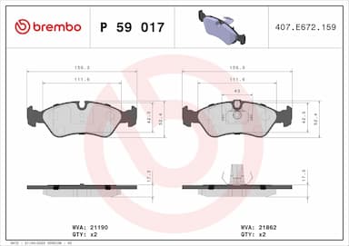 Bremžu uzliku kompl., Disku bremzes BREMBO P 59 017 1