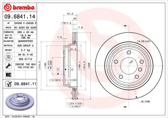 Bremžu diski BREMBO 09.6841.11 1