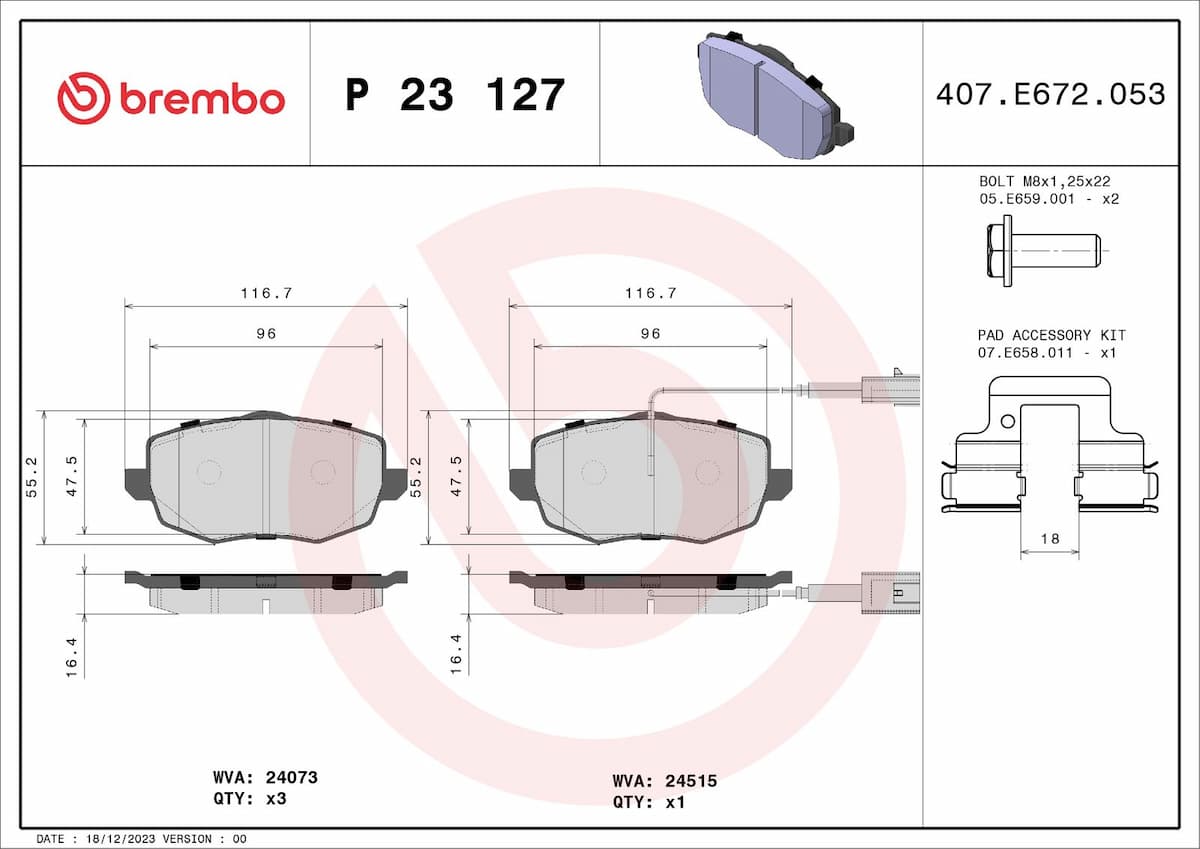 Bremžu uzliku kompl., Disku bremzes BREMBO P 23 127 1