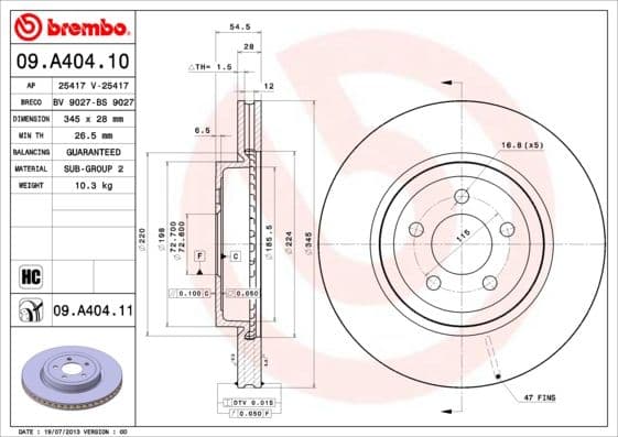 Bremžu diski BREMBO 09.A404.11 1