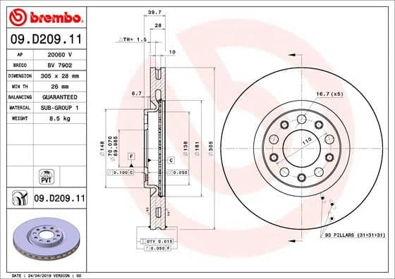 Bremžu diski BREMBO 09.D209.11 1