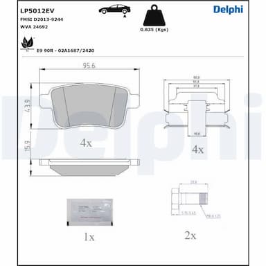 Bremžu uzliku kompl., Disku bremzes DELPHI LP5012EV 1