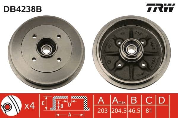 Bremžu trumulis TRW DB4238B 1