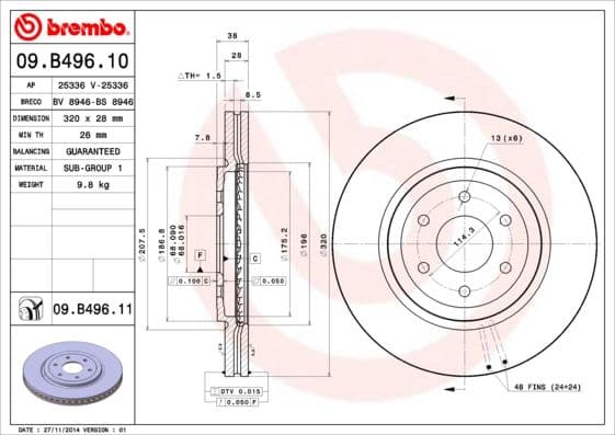 Bremžu diski BREMBO 09.B496.11 1