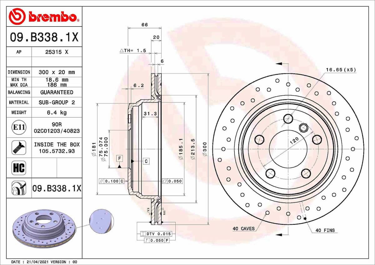 Bremžu diski BREMBO 09.B338.1X 1