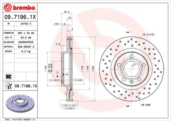 Bremžu diski BREMBO 09.7196.1X 1