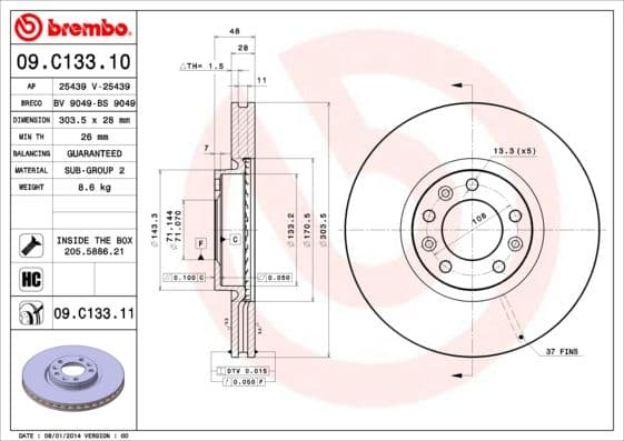 Bremžu diski BREMBO 09.C133.11 1