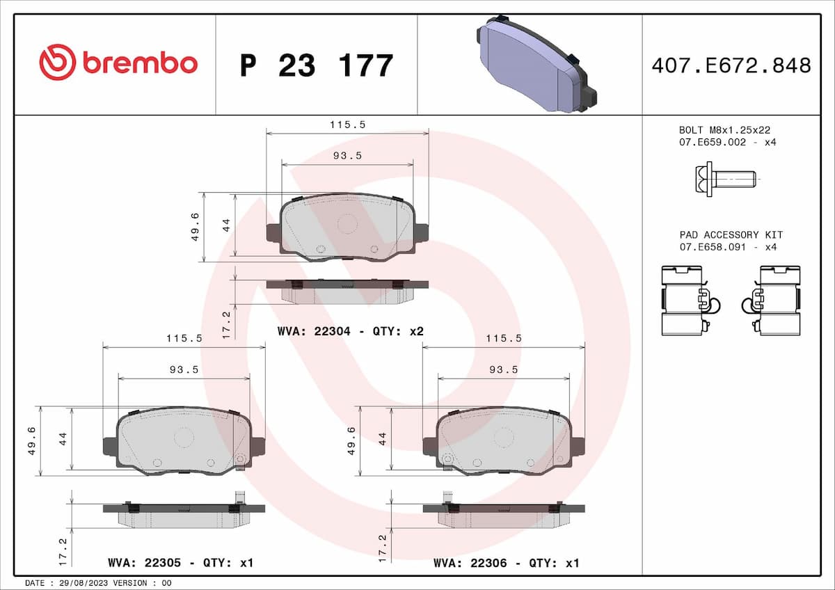 Bremžu uzliku kompl., Disku bremzes BREMBO P 23 177 1