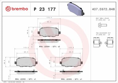 Bremžu uzliku kompl., Disku bremzes BREMBO P 23 177 1