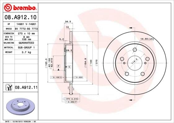 Bremžu diski BREMBO 08.A912.11 1