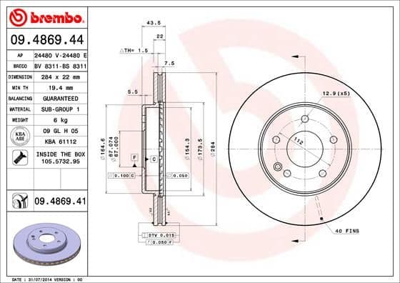 Bremžu diski BREMBO 09.4869.41 1