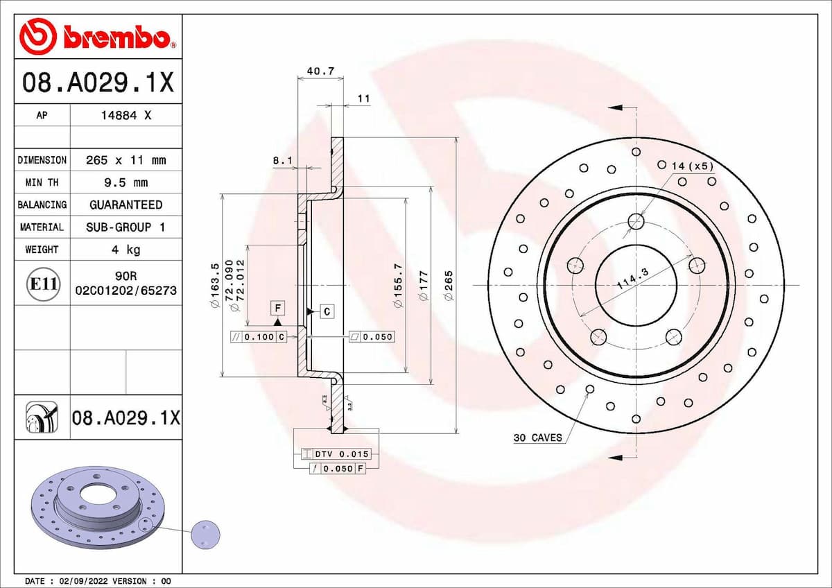 Bremžu diski BREMBO 08.A029.1X 1