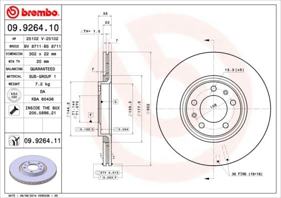 Bremžu diski BREMBO 09.9264.11 1