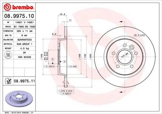 Bremžu diski BREMBO 08.9975.11 1