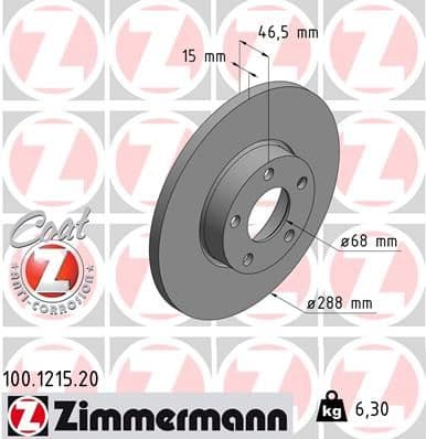 Bremžu diski ZIMMERMANN 100.1215.20 1