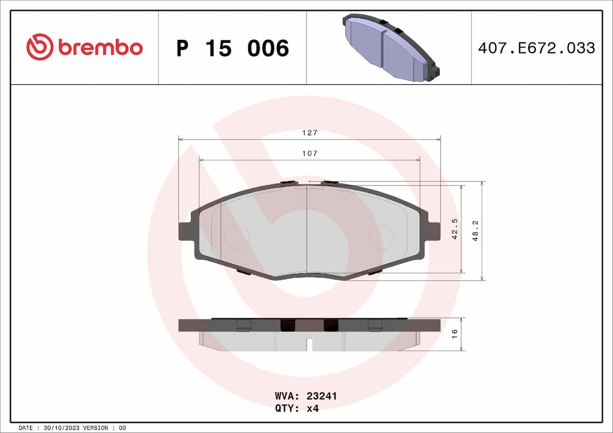 Bremžu uzliku kompl., Disku bremzes BREMBO P 15 006 1