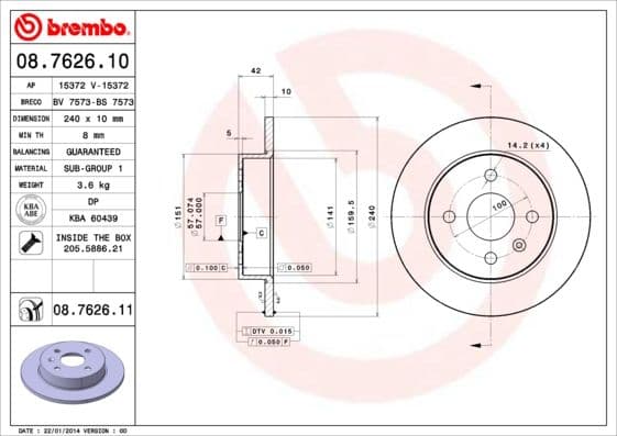 Bremžu diski BREMBO 08.7626.11 1