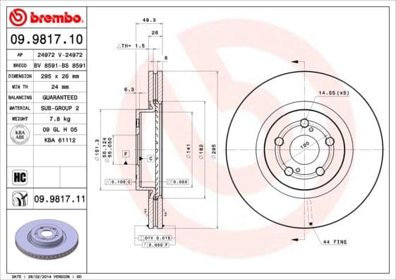 Bremžu diski BREMBO 09.9817.11 1