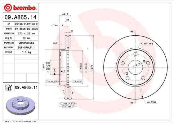 Bremžu diski BREMBO 09.A865.11 1