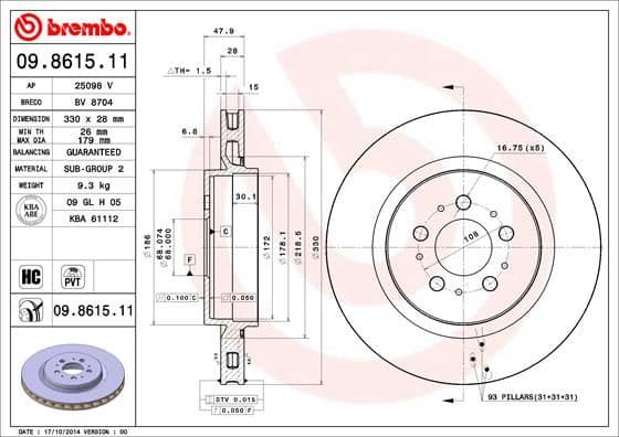 Bremžu diski BREMBO 09.8615.11 1