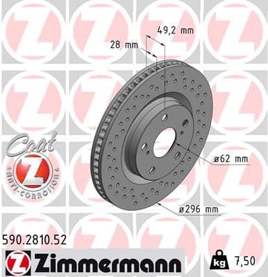 Bremžu diski ZIMMERMANN 590.2810.52 1