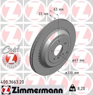 Bremžu diski ZIMMERMANN 400.3663.20 1