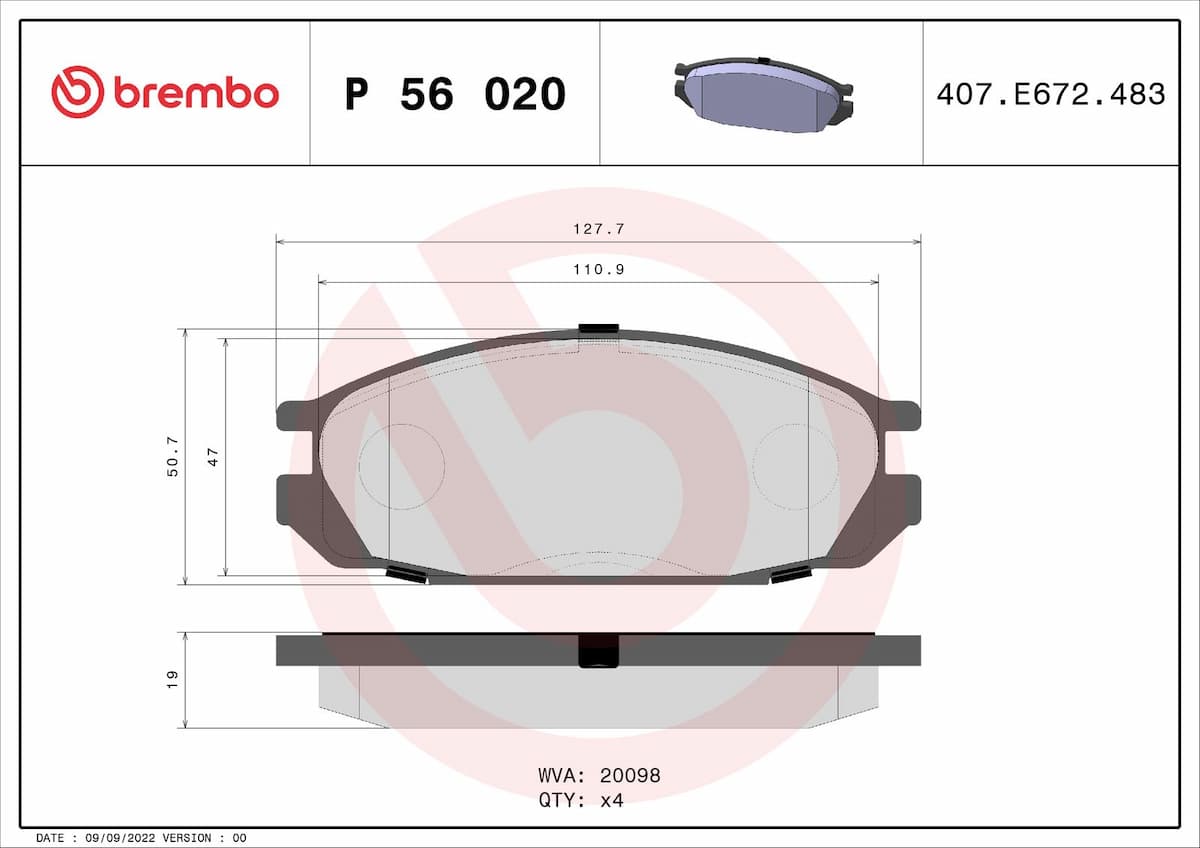 Bremžu uzliku kompl., Disku bremzes BREMBO P 56 020 1