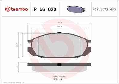 Bremžu uzliku kompl., Disku bremzes BREMBO P 56 020 1