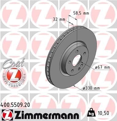 Bremžu diski ZIMMERMANN 400.5509.20 1